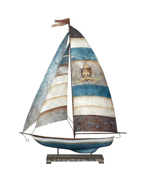 Metal Capiz Art Royal Crest Sailboat On Stand