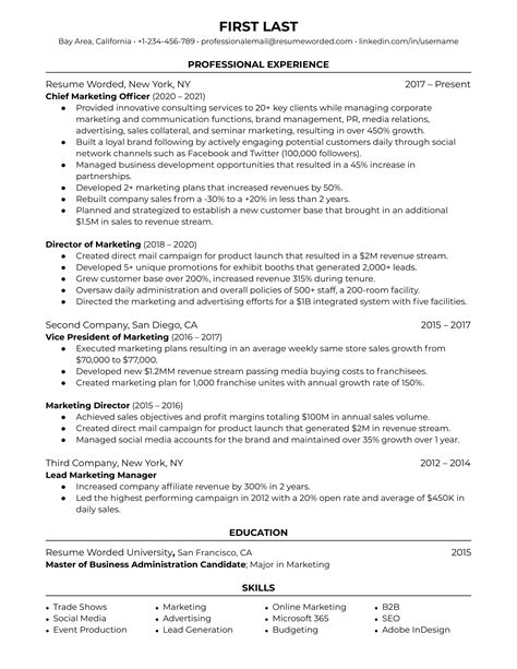 Senior Marketing Manager CV Example for 2023 | Resume Worded