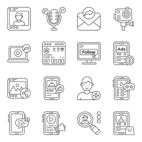 Conjunto De Iconos Lineales De Redes Sociales Y Redes Vector Premium