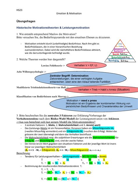 Vl Leistungsmotivation Uebungsfragen Bearbeitet Hs Emotion