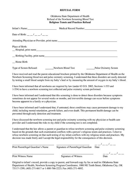 Fillable Online Refusal Of The Newborn Screening Blood Test Fax Email