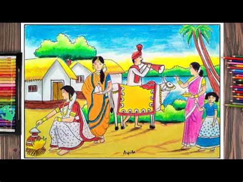 Pongal Festival Drawing Easy How To Draw Pongal Festival Pongal