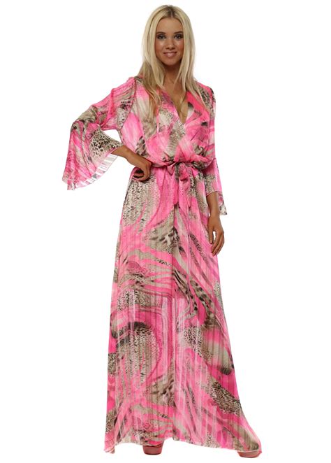 Hot Pink Leopard Print Crossover Maxi Dress