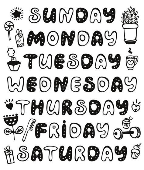 Hand Drawn Vector Weekdays And Elements For Notebook Diary Calendar