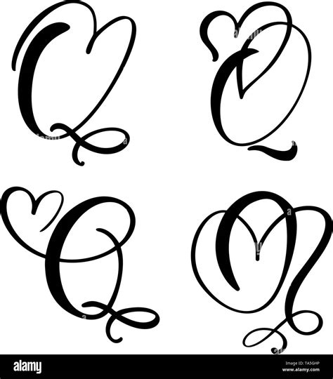 Vector Set of Vintage floral letter monogram Q. Calligraphy element ...