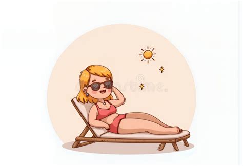 Cheerful Blonde Chibi Character On Beach Lounger A Joyful Summer Scene In Korean Flat D Vector