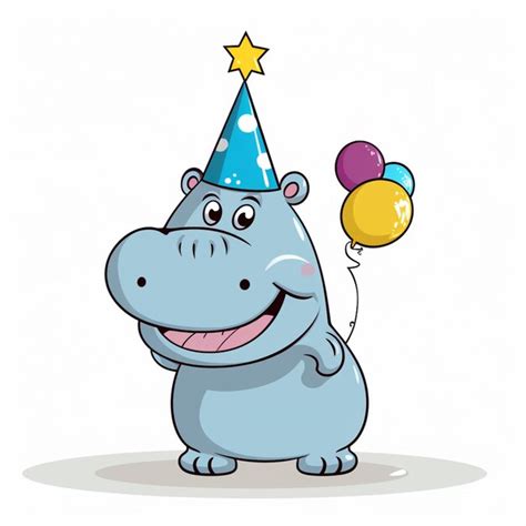 Premium Photo Cartoon Hippo With Party Hat And Balloons Generative Ai