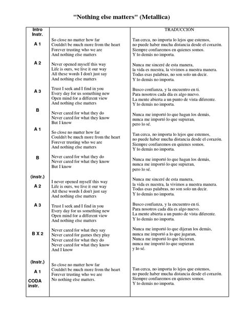 Nothing Else Matters Traducao - Letra y traducción de "Nothing Else Matters" | PDF