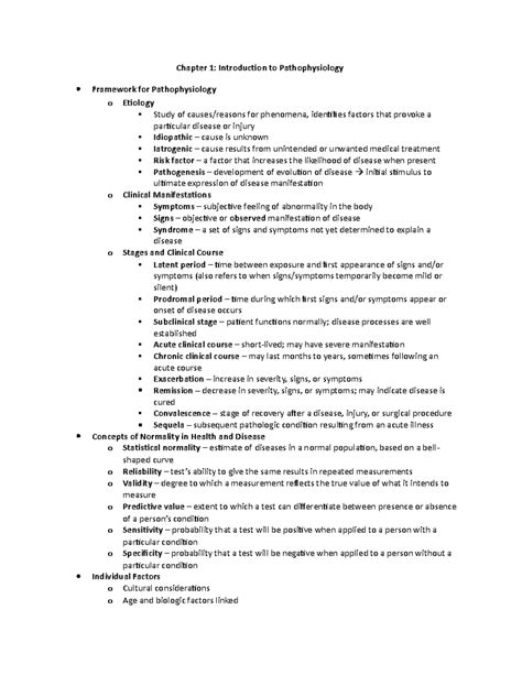 Chapter 1 Patho Chapter 1 Introduction To Pathophysiology Framework For Pathophysiology O