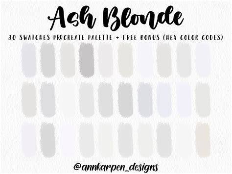 Ash Blonde Procreate Palette 30 Hex Color Codes Instant Digital