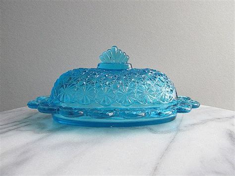 Vintage Blue Butter Dish Covered Dish Blue Glass Etsy Butter Dish Blue Glass Vintage