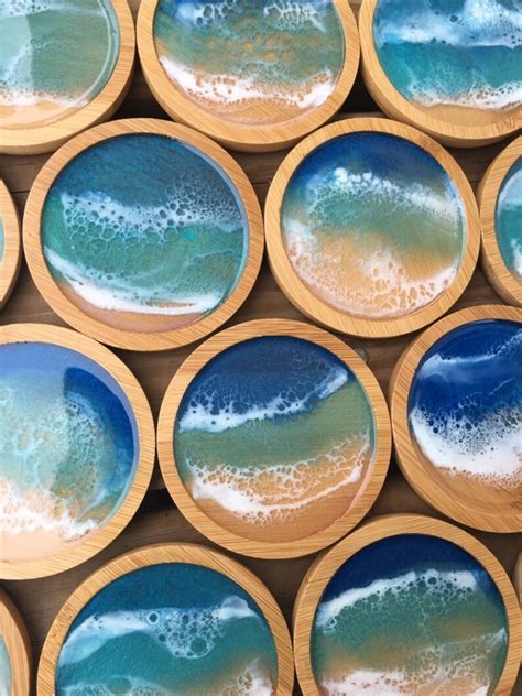 Ocean Waves Bamboo Beach Coasters Epoxy Resin Handmade Art Etsy