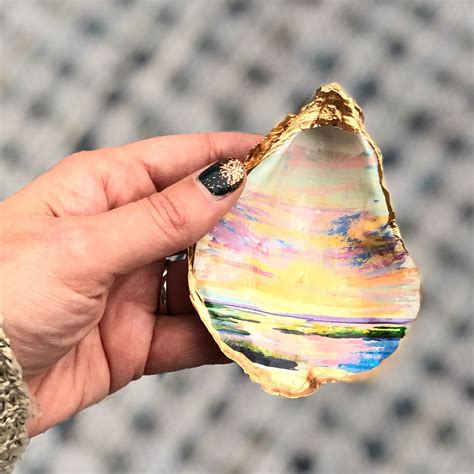 Hand Painted Oyster Shell Customized Gift Patterns Coastal Etsy