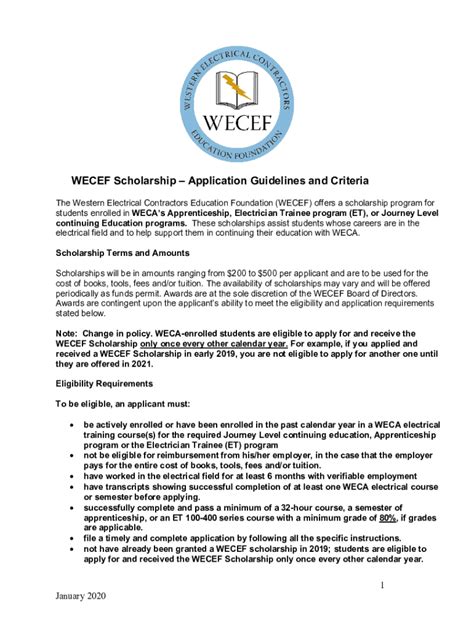 Fillable Online Wecef Scholarshipapplication Guidelines And Criteria