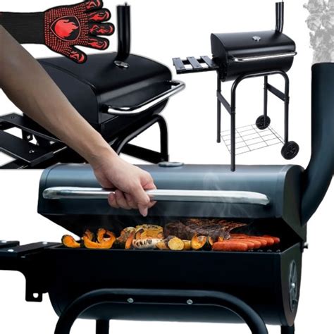 GRILL WĘGLOWY OGRODOWY BBQ PRZENOŚNY Z POKRYWĄ NA BRYKIET KOMIN