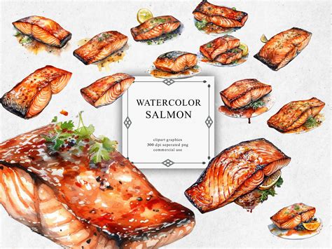 20 Salmon Clipart Set In Transparent PNG Salmon Watercolor Digital