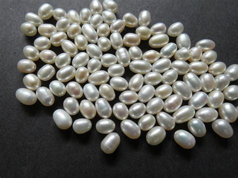 5 6mm Natural Freshwater Pearl Oval Bead Half Drilled Hole Etsy