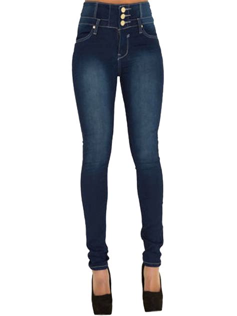 Spring Hue Women Denim Skinny Pant High Waist Stretch Blue Long Jeans