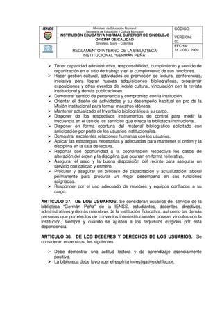 Reglamento Interno Biblioteca Ienss Pdf