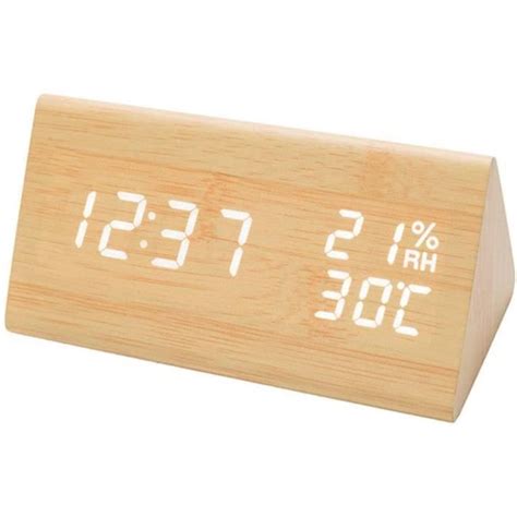 Horloge Num Rique En Bois Alarm R Veil Led Avec Fonction Snooze