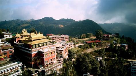 Ancient Buddhist Monastery In Himalayas Nepal From Air Stock Photo