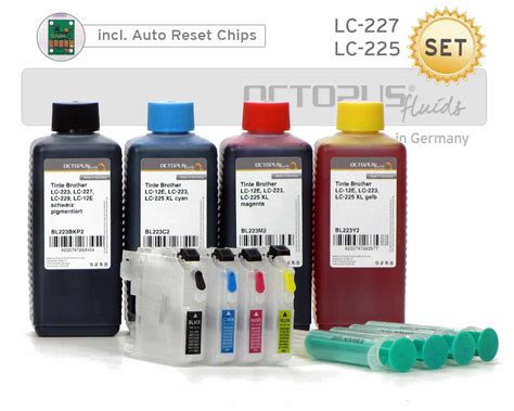 Set Of Refillable Cartridges For Brother LC 227 LC 225 With Chips And