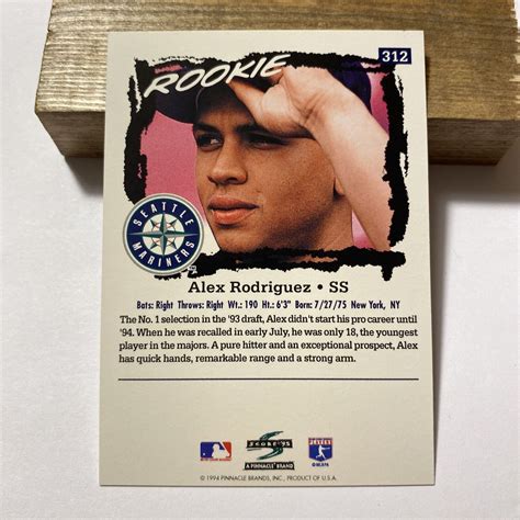 1995 Pinnacle Score Baseball Alex Rodriguez Rookie Card 312 Seattle