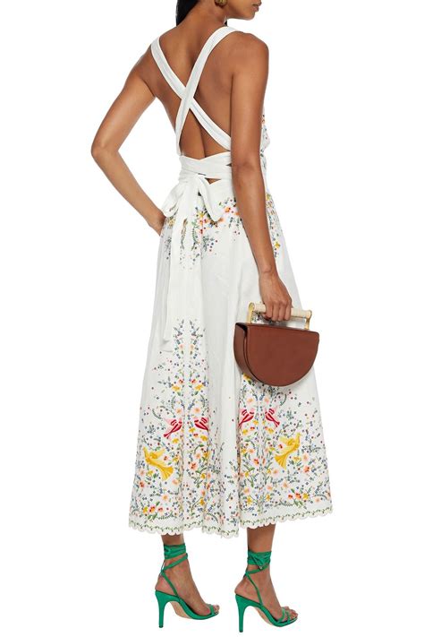 Zimmermann Carnaby Open Back Embroidered Linen Midi Dress The Outnet