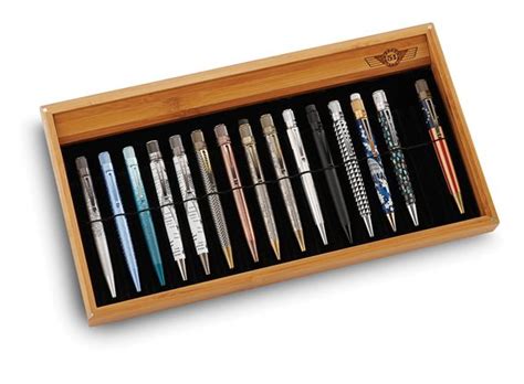 Retro 51 16 Slot Bamboo Pen Tray W Cover