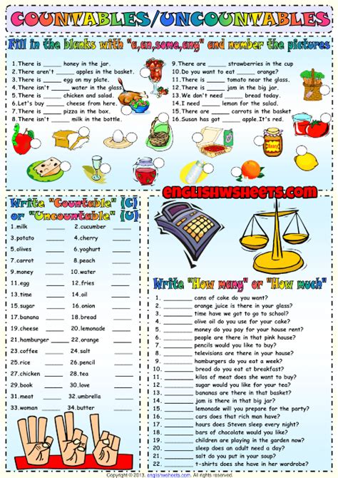 Countables And Uncountables Esl Exercises Worksheet Educacion Ingles