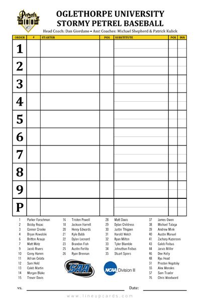 Custom College Baseball Lineup Cards | lineupCARDS.com