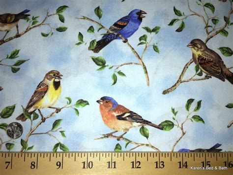 Spring Birds Fabric Sparrow Blue Jay Robin Blue Bird Fabric By Etsy