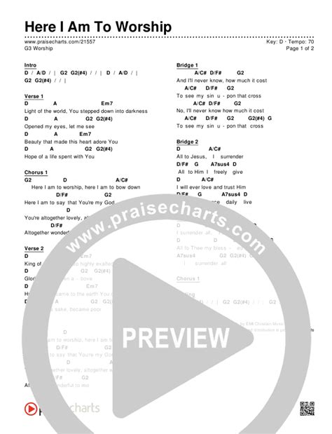 Here I Am To Worship Chords PDF (G3 Worship) - PraiseCharts