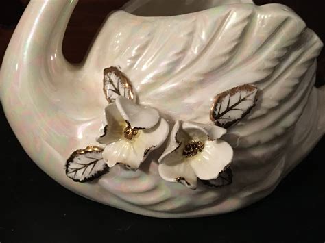 Vintage Norcrest Lusterware Swan Planter W Fleurs Sculpt Es Etsy