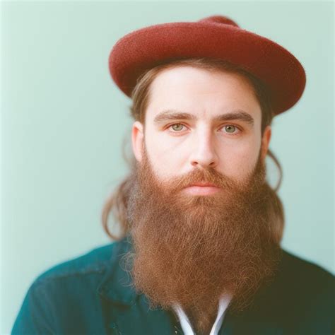 Premium Photo A Man With A Long Beard Wearing A Red Hat