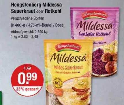 Hengstenberg Mildessa Sauerkraut Oder Rotkohl Angebot Bei V Markt