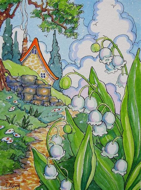 Art Deco Cottage Cottage Prints Cottage Painting Cottage Garden Art