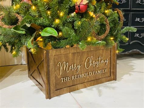 Personalized Wooden Tree Collar Wood Christmas Tree Box Etsy