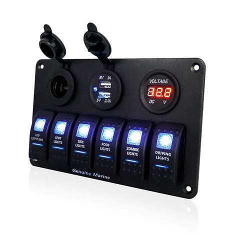 6 8 Gang Rocker Switch Panel Waterproof Digital Voltmeter Display Dual