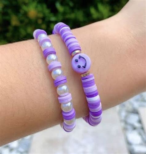 Preppy Purple Clay Bead Set Beaded Bracelets Clay Bead Necklace