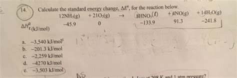 Solved Calculate The Standard Energy Change Delta E0 For