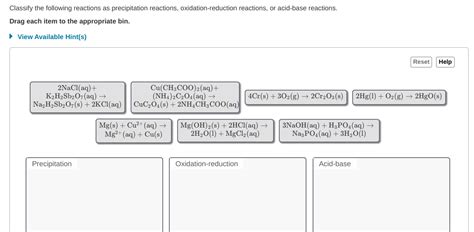 Solved Classify The Following Reactions As Precipitation Chegg