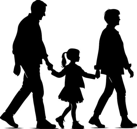 Silhouettes De Grands Parents Marchant Avec Leur Petite Fille Vecteur