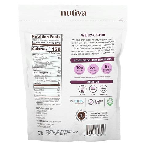 Nutiva Organic Chia Seeds 12 Oz 340 G