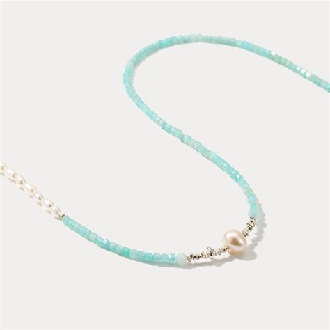 Selenichast Blue Pearl Seed Beads Necklace For Women Seed Bead Necklace Freshwater Peal Choker