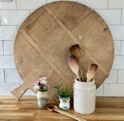 Vintage Wooden Bread Board Round Wooden Board Large Bread Board