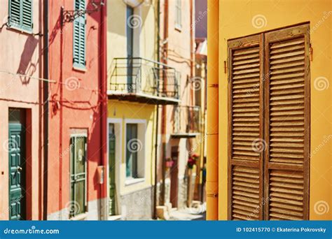 Colorful Houses On A Street Of Bosa Sardinia Italy Stock Photo