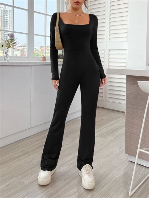 Shein Ezwear Square Neck Flare Leg Jumpsuit Shein Usa