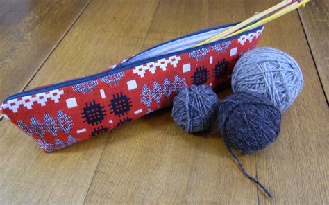 Knitting Needle Bag In Welsh Blanket Tapestry Weave Red