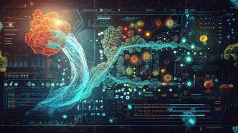 futuristic biological data visualization  molecular structures